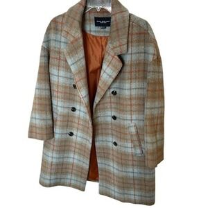 Marc New‎ York Plaid Double Breasted Wool Blend Coat Women Size M